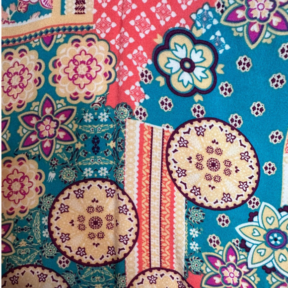 Savanah Jane Pin Teal Geo Print Mini Dress Flowey Bohemian Stretch Waist Size 2X - Picture 6 of 7